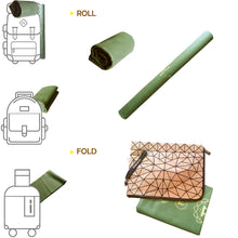 Lade das Bild in den Galerie-Viewer, GOLDEN Yogamatte Faltbar rutschfest Schadstofffrei, 1,5mm Dünne Leicht ökologische Reise Matte/Handtuch aus Naturkautschuk, Waschbar mit Tasche Tragegurt aus Kork Order PU, Hot Yoga Bikram