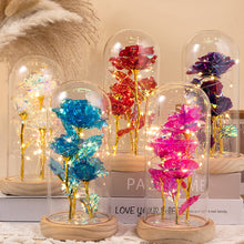 Lade das Bild in den Galerie-Viewer, GOLDEN LED Dekofigur Das Biest Rose In Glaskuppel LED-Lichter Kristallrose Blumen Geschenk
