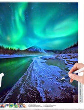 Lade das Bild in den Galerie-Viewer, GOLDEN Kreativset Diamond Painting zubehör bilder Weihnachten ( Polarlicht)
