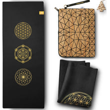 Lade das Bild in den Galerie-Viewer, GOLDEN Yogamatte Faltbar rutschfest Schadstofffrei, 1,5mm Dünne Leicht ökologische Reise Matte/Handtuch aus Naturkautschuk, Waschbar mit Tasche Tragegurt aus Kork Order PU, Hot Yoga Bikram
